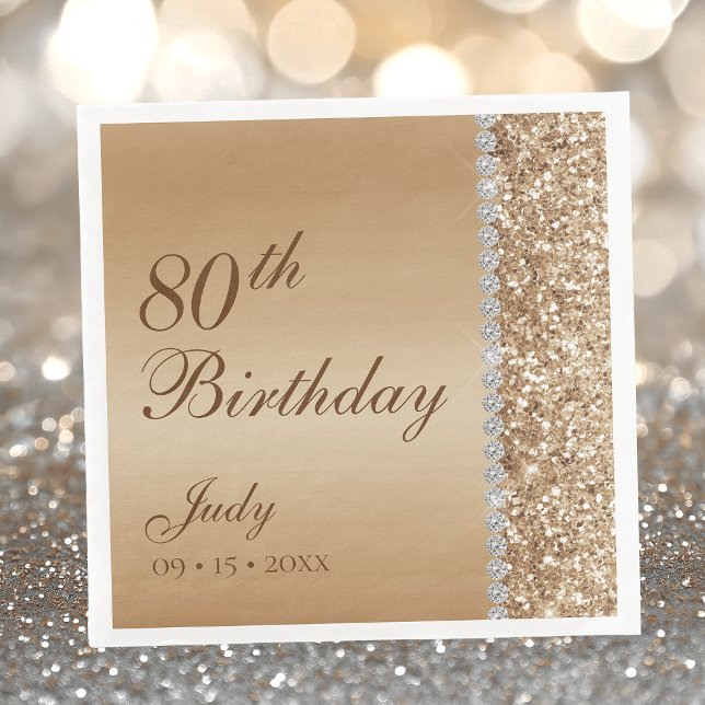 Guardanapo De Papel De Jantar Elegante Dourado 80 Birthday (Criador carregado)