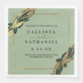 Guardanapo De Papel De Jantar Elegante Dourado Sage Green Greenery deixa casamen