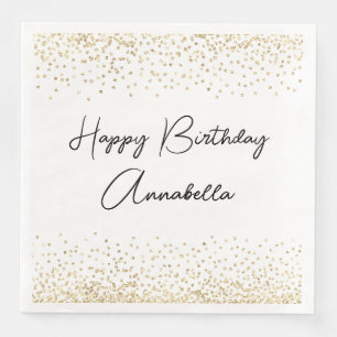 Guardanapo De Papel De Jantar Elegante Nome Dourado Glitter Happy Birthday