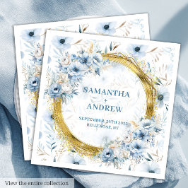 Guardanapo De Papel De Jantar Elegante Watercolor Dusty Casamento Dourado Azul N