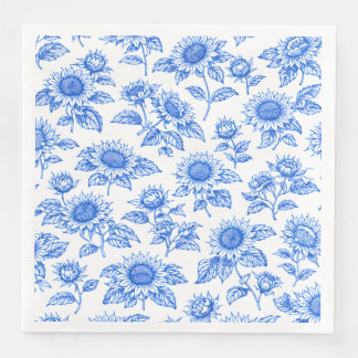 Guardanapo De Papel De Jantar Elegantes Girassóis Toile du Jouy - Botânica Azul