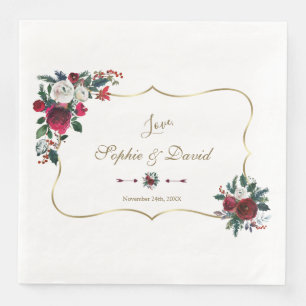 Guardanapo De Papel De Jantar Encantador Casamento Floral de Pinheiro Borgonha d