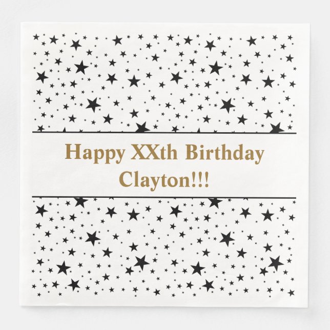 Guardanapo De Papel De Jantar Estrelas Negras com Mensagem de Aniversário (Frente)