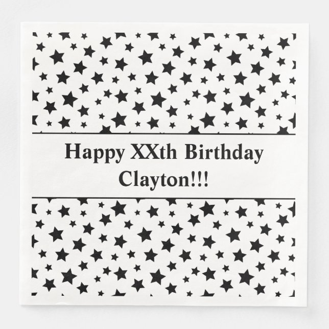 Guardanapo De Papel De Jantar Estrelas Pretas Personalizadas com Festa de aniver (Frente)