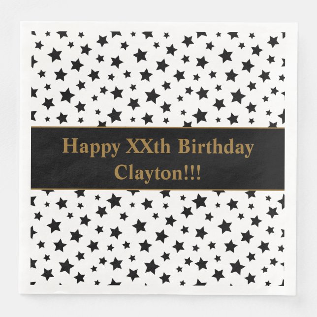 Guardanapo De Papel De Jantar Estrelas Pretas Personalizadas com Festa de aniver (Frente)