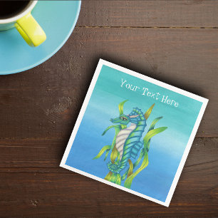 Guardanapo De Papel De Jantar Fantasy Sea Dragon Aqua Blue em algas marinhas sob