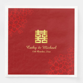 Guardanapo De Papel De Jantar Felicidade dupla fundo floral casamento chinês