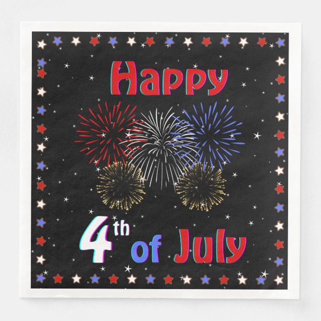 Guardanapo De Papel De Jantar Feliz 4 de julho do Fireworks (Frente)