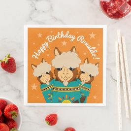 Guardanapo De Papel De Jantar Feliz Aniversário Bonito Alpacas em Serapos Teais