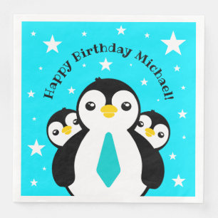 Guardanapo De Papel De Jantar Feliz Aniversário Bonito Pinguins Pescoços Azuis