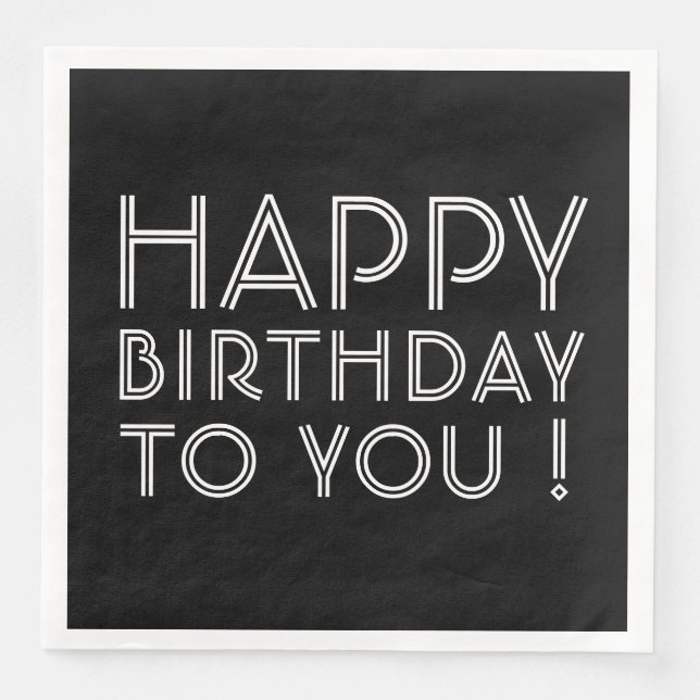 Guardanapo De Papel De Jantar Feliz Aniversário Para Você! Preto e Branco (Frente)