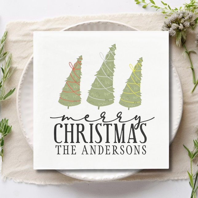 Guardanapo De Papel De Jantar Feliz Natal Árvores Modernas Férias de Script (Criador carregado)