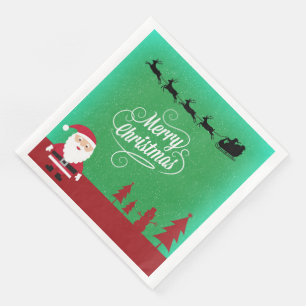 Guardanapo De Papel De Jantar Feliz Natal com Papais noeis e seus Reindeers Gree