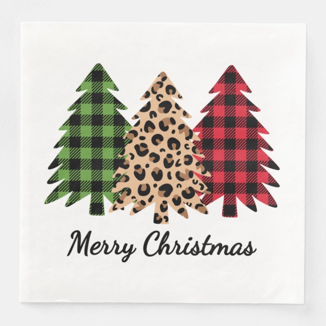 Guardanapo De Papel De Jantar Feliz Natal Leopardo e Xadrezes (Frente)