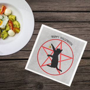 Guardanapo De Papel De Jantar Feliz Natal Pentagrama, Estrela Negra de Gato nas