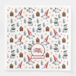 Guardanapo De Papel De Jantar Feliz Natal Snowman Snowflakes Monograma