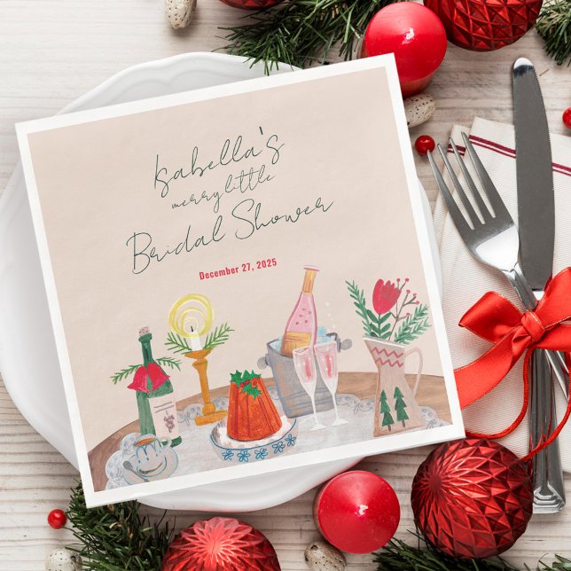 Guardanapo De Papel De Jantar Feliz Whimsical Desenhada À Mão Pequeno Chá de pan (Hand Drawn Whimsical Merry Little Bridal Shower Paper Dinner Napkins)