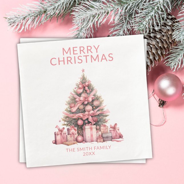Guardanapo De Papel De Jantar Festa da Árvore de Natal Rosa (Criador carregado)