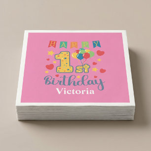 Guardanapo De Papel De Jantar Festa de Aniversário de 1 Ano Personalizada