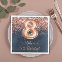 Festa de Aniversário de 8 anos Rose Gold Navy Blue