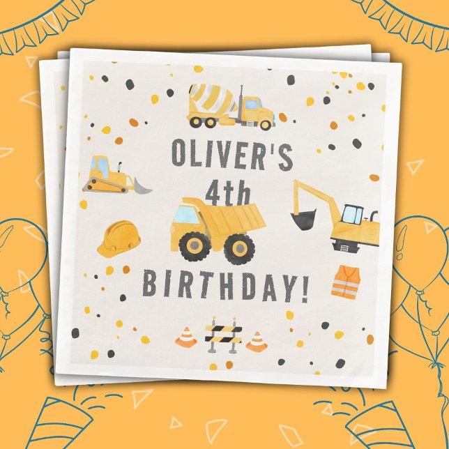 Guardanapo De Papel De Jantar Festa de aniversário de Caminhões de Construção (Criador carregado)