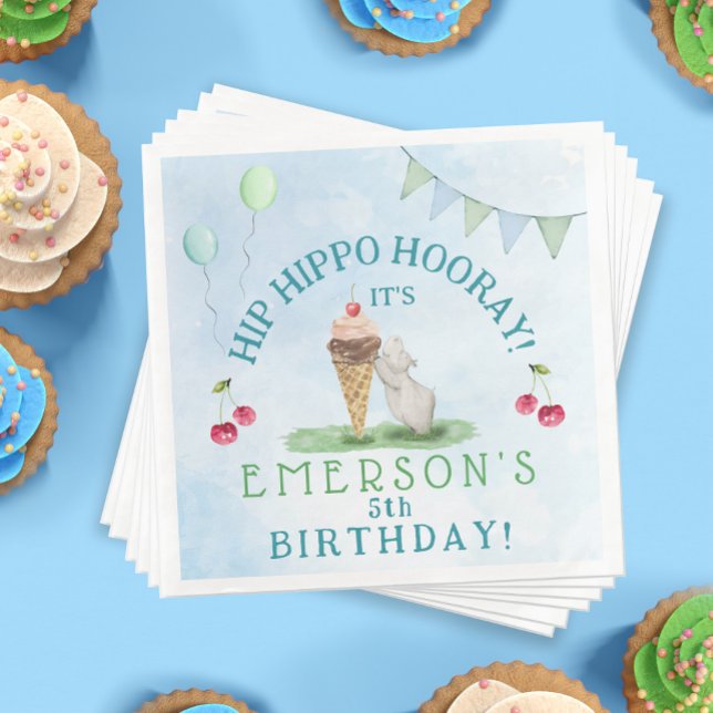 Guardanapo De Papel De Jantar Festa de aniversário Hip Hippo Hooray (Hip Hippo Hooray Kids Birthday Party Paper Napkins)