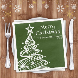 Guardanapo De Papel De Jantar Festa de Natal Verde da Árvore de Natal Branco