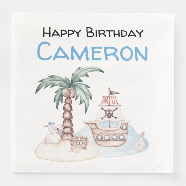 Guardanapo De Papel De Jantar Festa de Piratas Ilustradas e Bonitas (Frente)