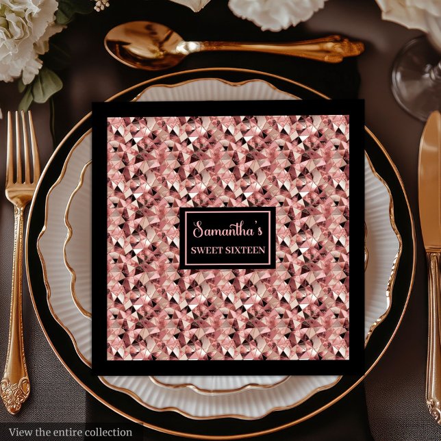 Guardanapo De Papel De Jantar Festa de tendências Elegante Rosa Dourada e Black  (Elegant Rose Gold and Black Napkins Trendy Party)