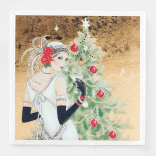 Guardanapo De Papel De Jantar festa natalícia retro do natal vintage do art dec