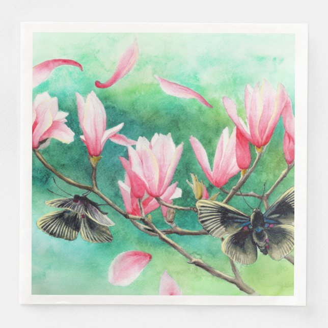 Guardanapo De Papel De Jantar Festa no Jardim! Borboletas em Florais Rosa (Frente)