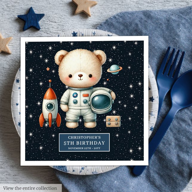 Guardanapo De Papel De Jantar Festa Personalizada do Astronauta Ursinho Napkins (Personalized Teddy Astronaut Napkins for Boys Party)