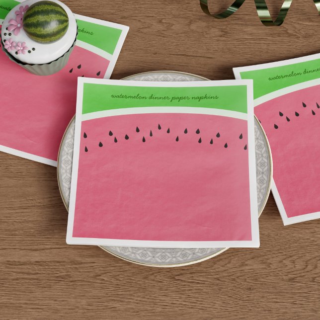 Guardanapo De Papel De Jantar Festa Simples de Melancia Rosa e de Verão Verde (Perfect for enjoying your feast in style during the sunny watermelon season!)