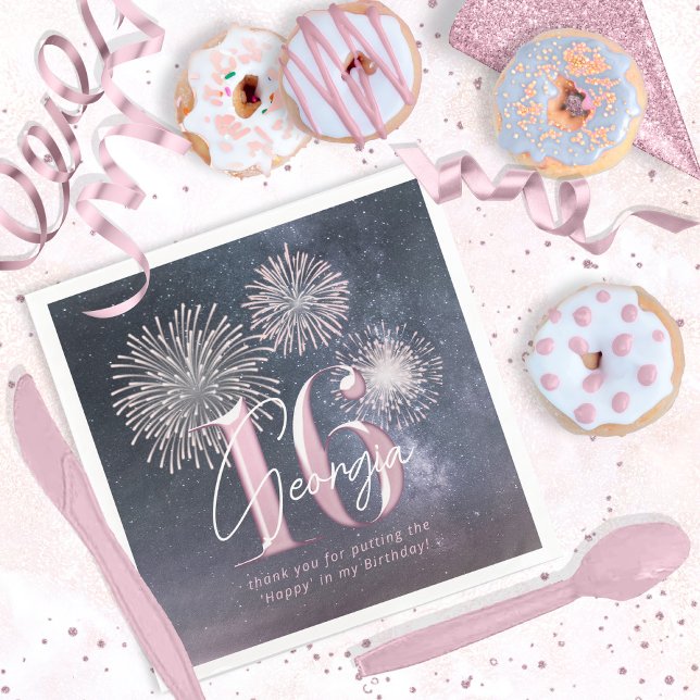 Guardanapo De Papel De Jantar Fireworks Sweet 16 Midnight Blush ID984 (Criador carregado)