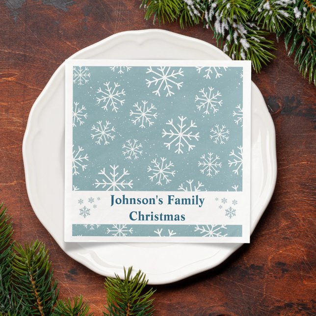 Guardanapo De Papel De Jantar Floco de Neve Azul Moderno (Blue Snowflake Dinner Napkin)