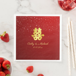 Guardanapo De Papel De Jantar Floco de neve de casamento chinês vermelho gradien