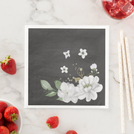 Guardanapo De Papel De Jantar flor branca folhas verdes pretas