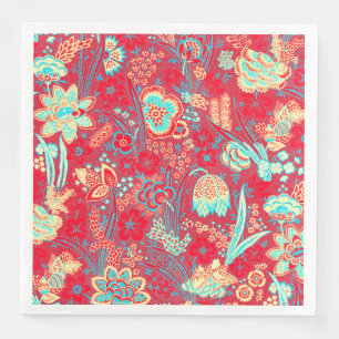 GUARDANAPO DE PAPEL DE JANTAR FLOR DE TULIPAS AZUL TEAL VERMELHA SELVAGEM, FLORA