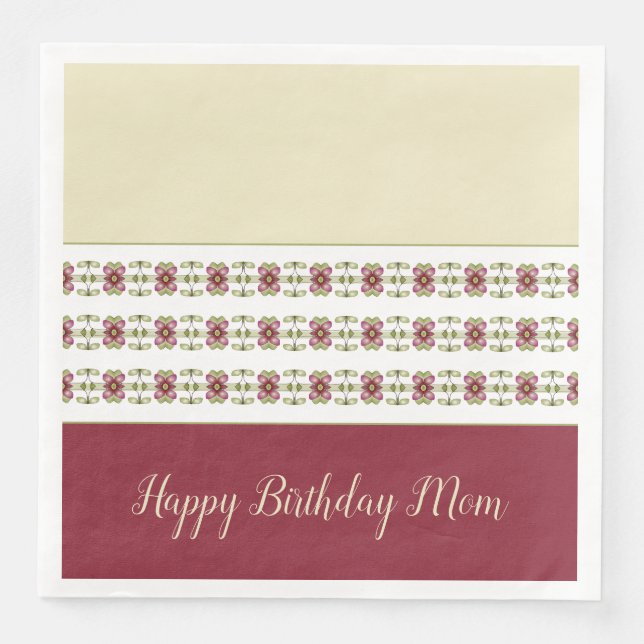 Guardanapo De Papel De Jantar Floral Acentuado Com Borgonha (Frente)