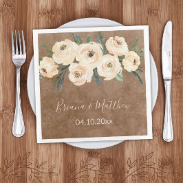 Guardanapo De Papel De Jantar Floral Beige Brown Wedding