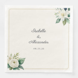 Guardanapo De Papel De Jantar Floral Branco Botânico Folhas Verdes Personalizada