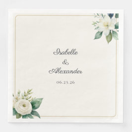 Guardanapo De Papel De Jantar Floral Branco Botânico Folhas Verdes Personalizada