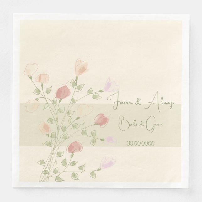 Guardanapo De Papel De Jantar Floral Elegante Com Verde Suave (Frente)