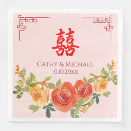 Guardanapo De Papel De Jantar Flores amarelas laranja casamento chinês