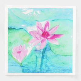 Guardanapo De Papel De Jantar Flores de Lótus Rosa Pastel Aquarela
