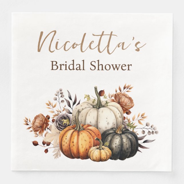 Guardanapo De Papel De Jantar Flores de Outono e Abóboras Aquarela Outono (Frente)