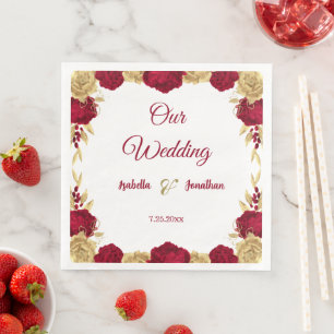 Guardanapo De Papel De Jantar flores e folhas de ouro, brancas