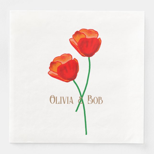Guardanapo De Papel De Jantar Flores Papoulas Vermelhas Personalizadas (Frente)