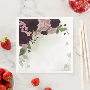 Guardanapo De Papel De Jantar flores rosa e cabernet verde
