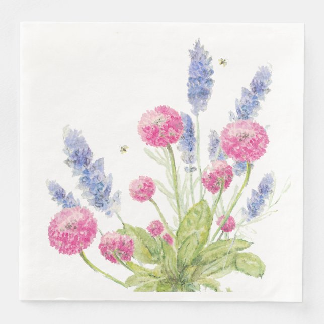 Guardanapo De Papel De Jantar Flores rosa e Lavanda Jantam Napkins (Frente)